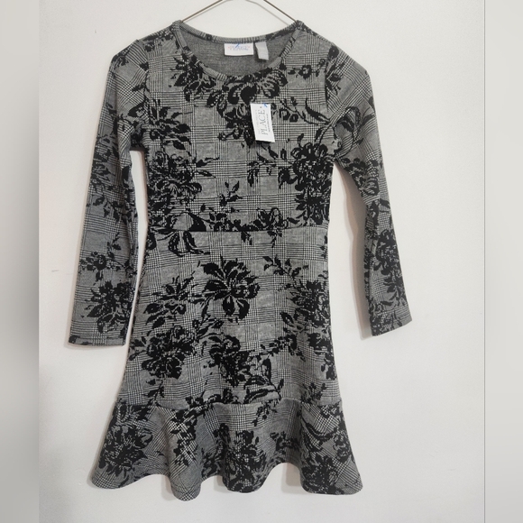Girls Size 7 8 CHILDRENS PLACE Dress Long Sleeve Black Floral Plaid CASUAL New - Picture 1 of 12